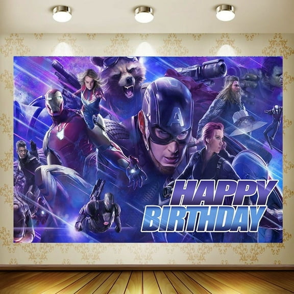 Happy Birthday Anime Captain America Theme Backdrops Banner Birthday Party Decor Supplies,5.9x3.6ft
