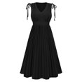 thumbnail image 5 of Sngxgn Women's V Neck Sleeveless Ruched Bodycon Party Dress(Black,XL), 5 of 5