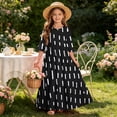 thumbnail image 7 of Little Girls Maxi Dress 4-14 Years Ruffle Half Sleeve Round Neck Floral Print Tiered Long Dress with Side Pockets Black J 7-8 Years, 7 of 7