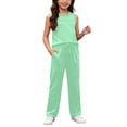 thumbnail image 2 of WQNVRNR Girls 2 Piece Outfits- Wide Leg Pants Casual Loose Sleeveless Tank Top Fashion Cute Matching Lounge Set with Pockets Mint Green Size 4, 2 of 9