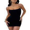 thumbnail image 1 of Femmes Été Bodycon Mini Robe Couleur Unie Spaghetti Sangle Backless Coupe Basse Clubwear Robe Courte, 1 of 6