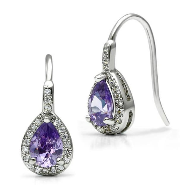 Alamode 3W100 Femmes Boucles d'Oreilles en Laiton Rhodié avec AAA Grade CZ en Améthyste