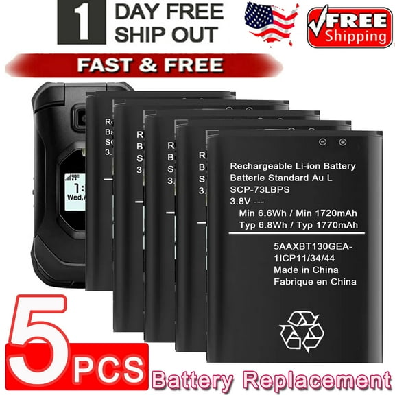 Replacement Battery for Kyocera DuraXV Extreme, DuraXV Extreme E4810 Verizon, 1720mAh Battery, SCP-73LBPS Battery - 5PCS