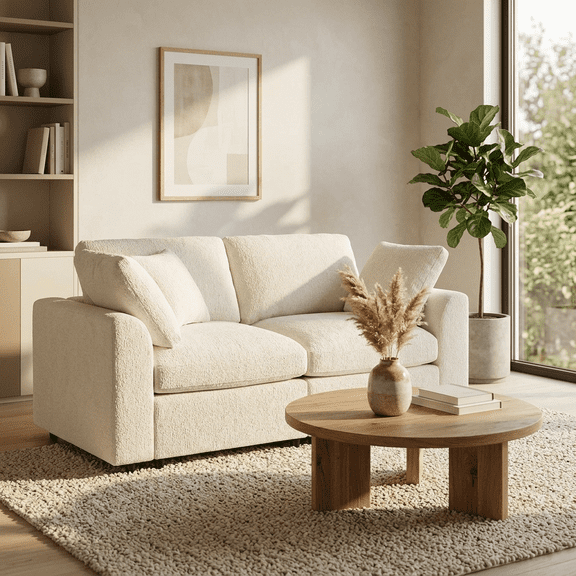 Howcool 72.8"W Modern Loveseat Sofa,Soft Chenille 2-Seater Sofa Couch with Deep Seat & Accent Pillow for Living Room,Apartment,Beige