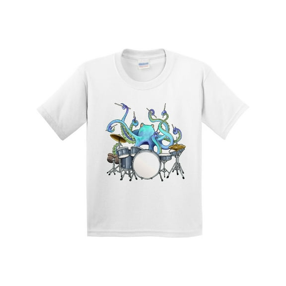 Inktastic Cute Blue Octopus Drumming Youth T-Shirt