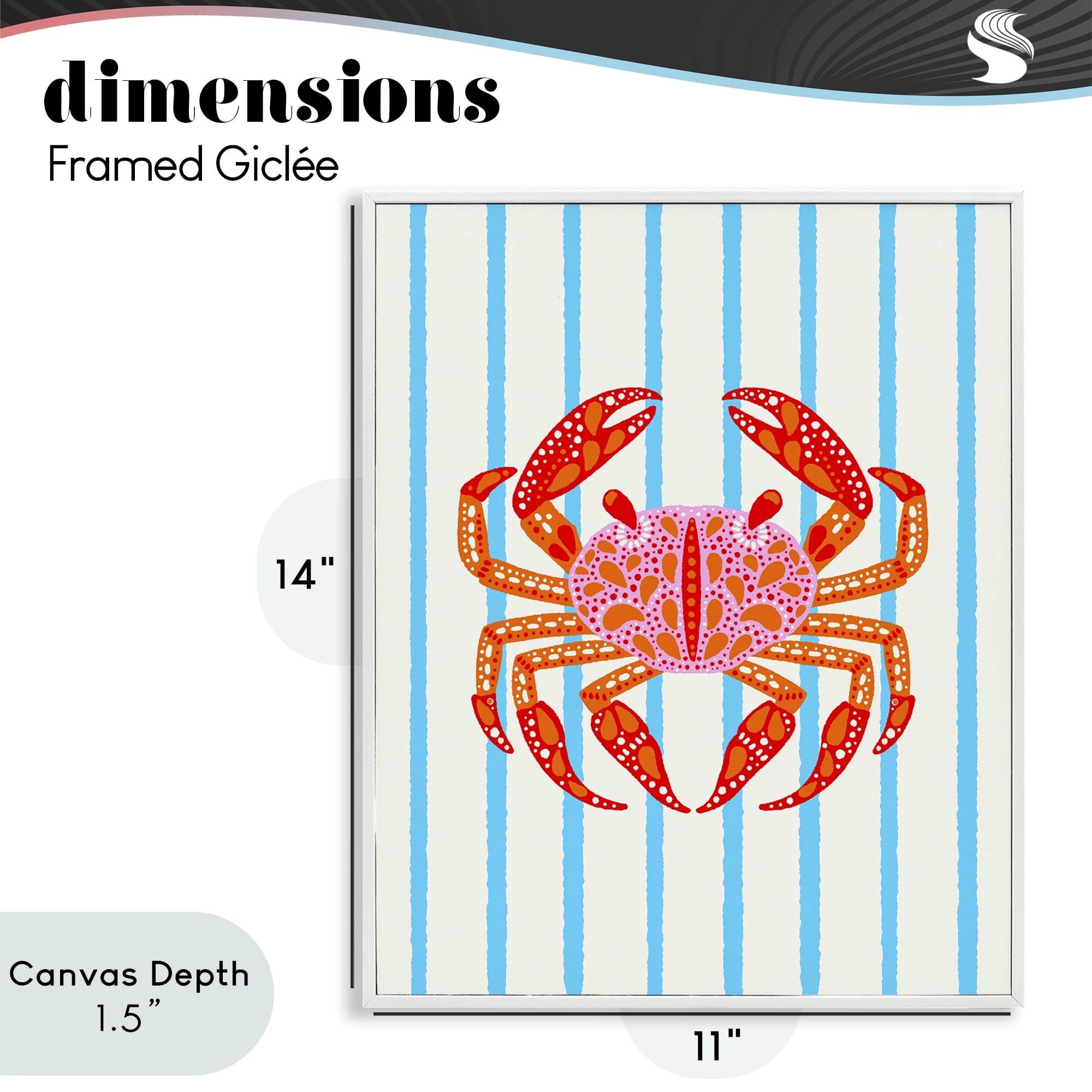 Stupell Industries Bright Crab on Stripes White Framed Giclee Art, design by Indira Prieto | IndySign