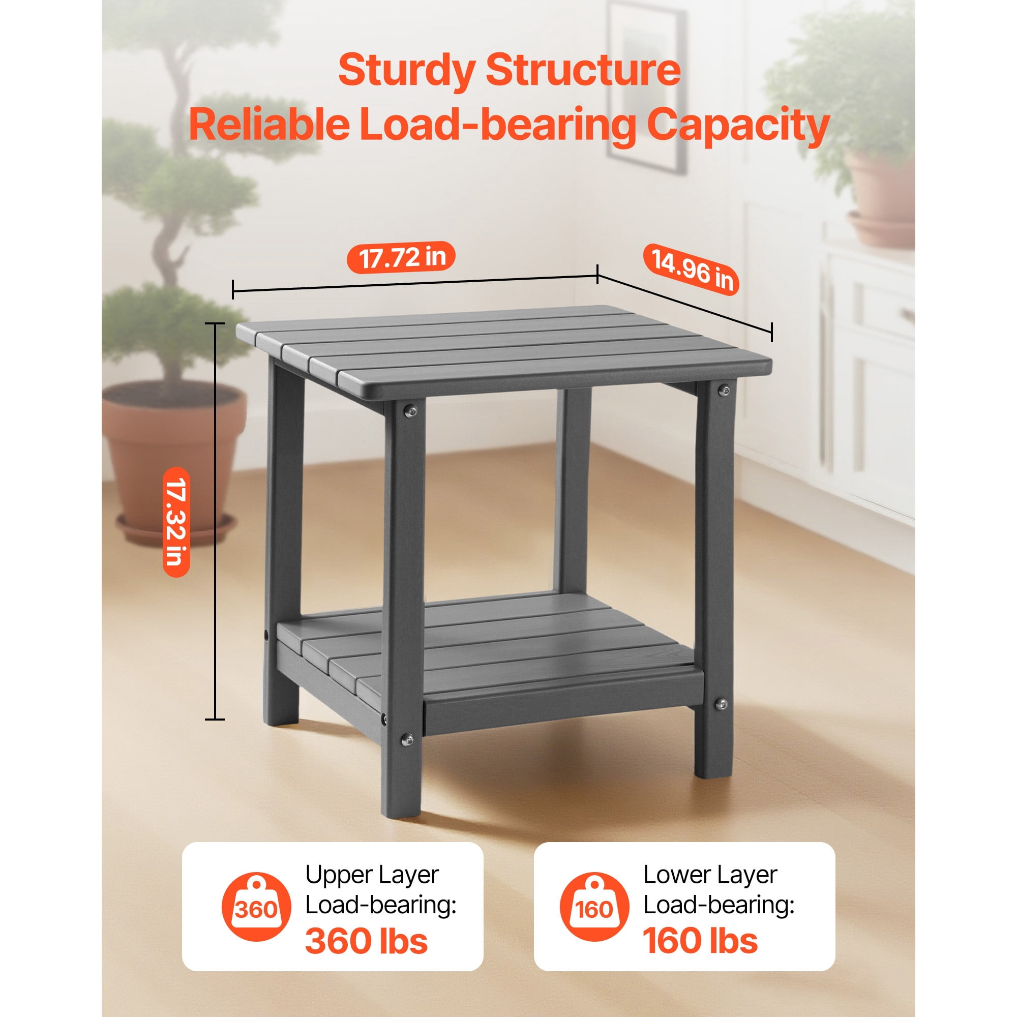 KFFKFF Outdoor Side Table, 17.72W x 14.96D x 17.32H Inch, Double-Layer HDPE End Table for Easy Care, Durable in Various Weather Conditions, Suitable for Patio, Poolside, Beach, Porch, Indoor