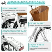 MOONCOOL 24/26 Inch Cruiser Bike for Women, 7 Speed Step-Through Bicycle with Basket, Rear Rack & Lock, Retro City Bike for Adults