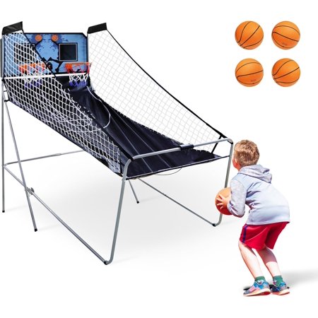 LEMY Folding Arcade Basketball Game Indoor, Dual Shot Sport 2 Player with Electronic Scoring System & 4 Balls