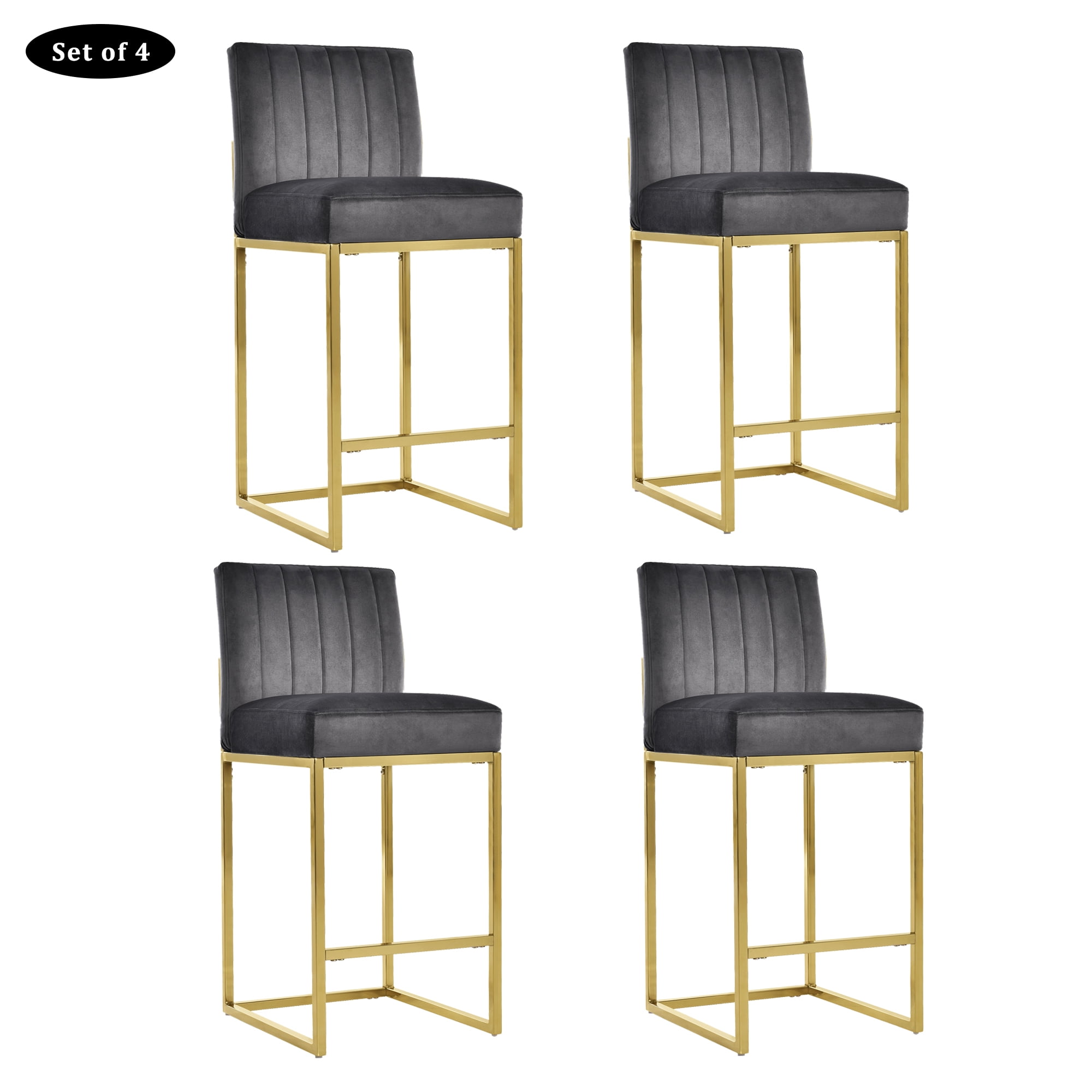Set of 4 Modern Kitchen High Bar Chairs Velvet Bar Stool Chair Counter