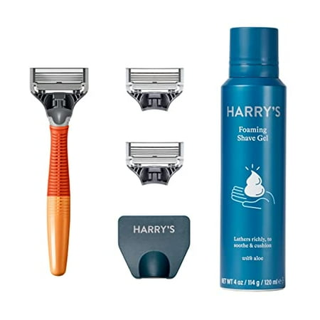 Harry s Razors for Men - Shaving Kit for Men includes a Mens Razor Handle  3 Razor Blade Refills  Travel Blade Cover  and 4 Oz Shave Gel