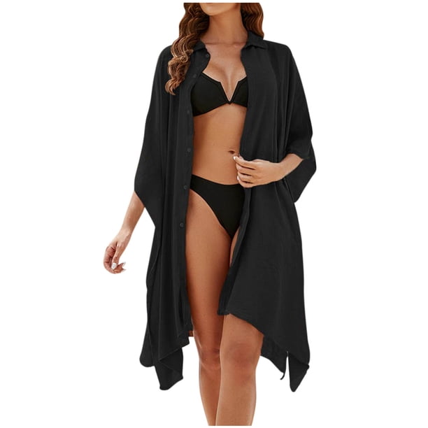 Conjunto de Bikini de Mujer Estilo de Camisa Suelta Cardigan Blusa de Humo Cubierta, Estampado de Poliéster para la Piscina de Playa Y Vacaciones de Verano