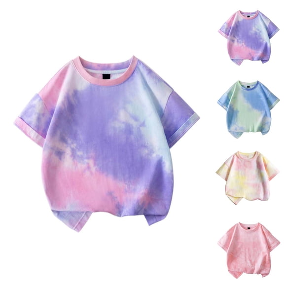 CAIXIA Tie Dye Shirt Kids Girls Boys Tie Dye Short Sleeve Shirt Kids Summer Fashion Crewneck Tops Casual Tees