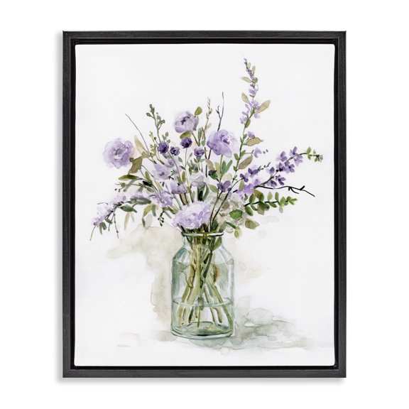 Stupell Industries Traditional Dainty Lavender Blooms Arrangement Classic Glass Vase Black Floating Frame Canvas Art, 17 x 21, by Carol Robinson