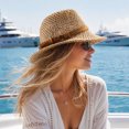 thumbnail image 3 of bestolf Summer Sun Protection Jazz Hat, Hand-Knitted Mesh Hat, Hand-made Hollow Braided Hat with Belt Decor (Khaki ), 3 of 8