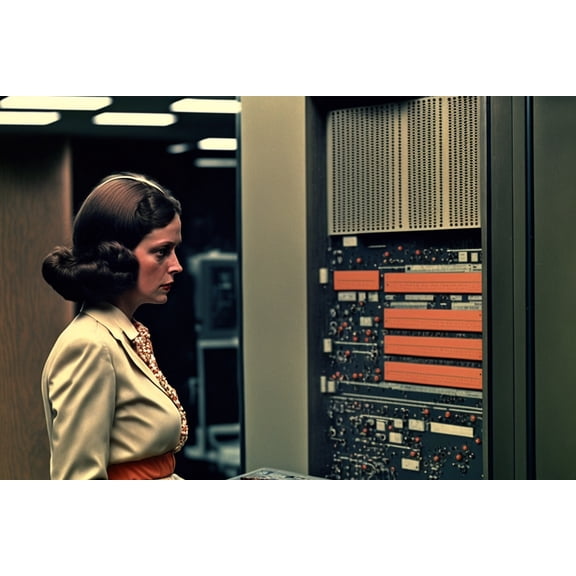 24x36 gallery poster, 1970s supercomputer absurd ai art p2