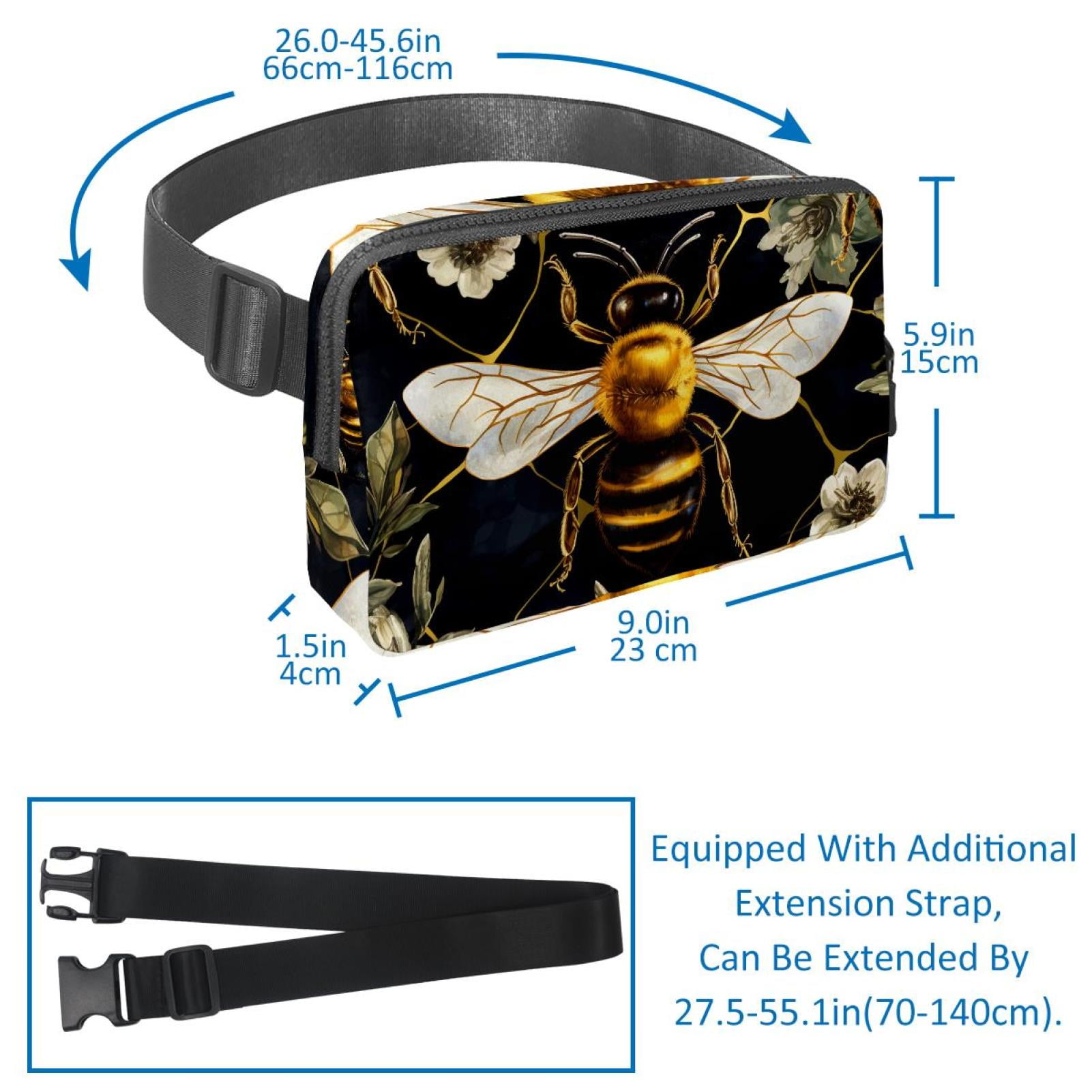 Bee Lightweight Adjustable Fanny Pack with Extension Strap - Unisex Crossbody Bag Money Belt