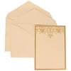JAM Paper Wedding Invitation Set, Large, 5 1/2" x 7 3/4"- Gold Heart with Jewels Set, Ivory Card with Ivory Envelope, 100/pack