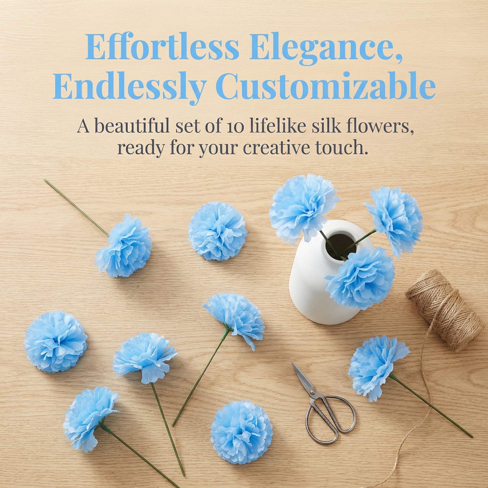 Unique Bargains Artificial Silk Carnation Bouquets with Detachable Heads Light Blue 5.9 in