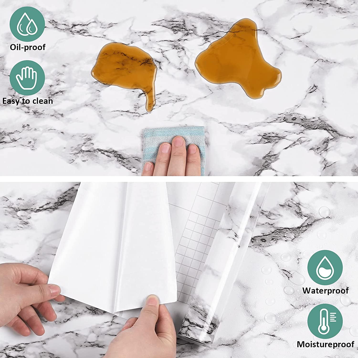 Caltero Marble Wallpaper Black White Granite Wallpaper Peel and Stick Self Adhesive Contact Paper,15.7" x 394"