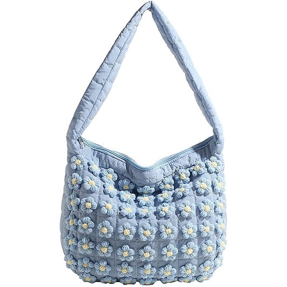 Women's Shoulder Small Floral Embellished Quilted Crossbody Lightweight Large Fluffy Handbag Purse