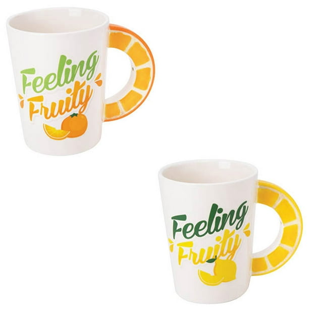 Sip Of Art Ceramic Feeling Fruity Fruit Shaped Handle Mug Set Orange Lemon 12 Ounces Walmart Com Walmart Com