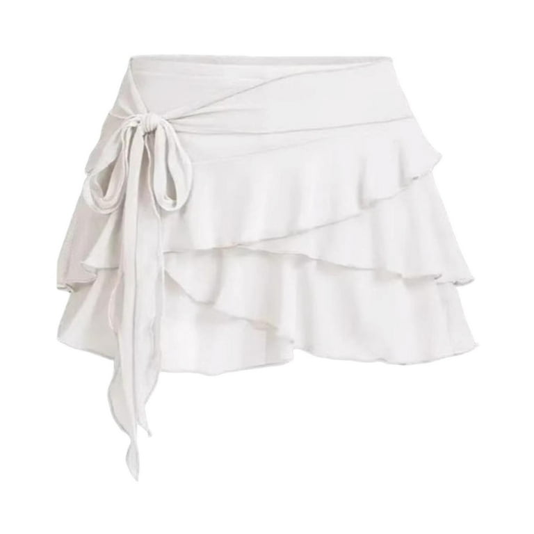 Skirts For Women Summer Solid Color Ruffle Stretchy Waist Pleated