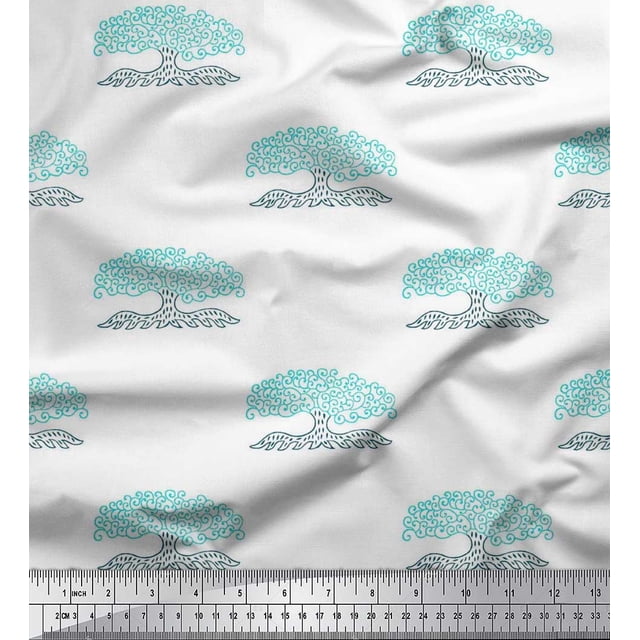 Soimoi Modal Satin Fabric Tree Block Printed Craft Fabric by The Yard 42 Inch Wide