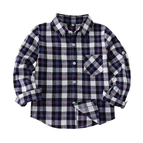 Zpanxa Boys Girls Plaid Shirt Long Sleeve Button Down Collar Classic Cotton Blend Casual Shirt Jacket Outerwear for Kids 2-13 Years
