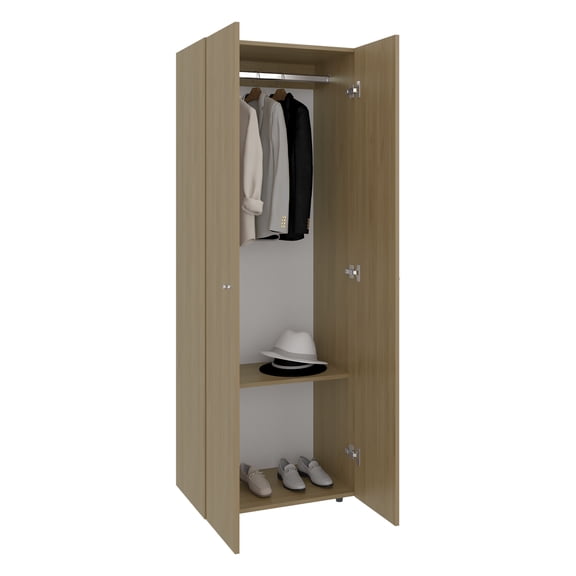 Xukmct Wood Storage Cabinet with Hanging Rod and Shelf, 2 Doors Armoire for Bedroom, Living Room, Brown