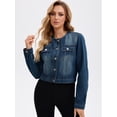 thumbnail image 2 of DARING DIVA Women's Collarless Button Down Long Sleeve Denim Jacket L Dark Blue, 2 of 7