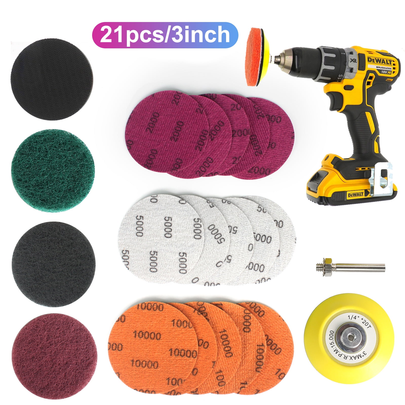 ASKITO 21pcs Pro Car Headlight Lens Restoration Repair Kit 3" Polishing