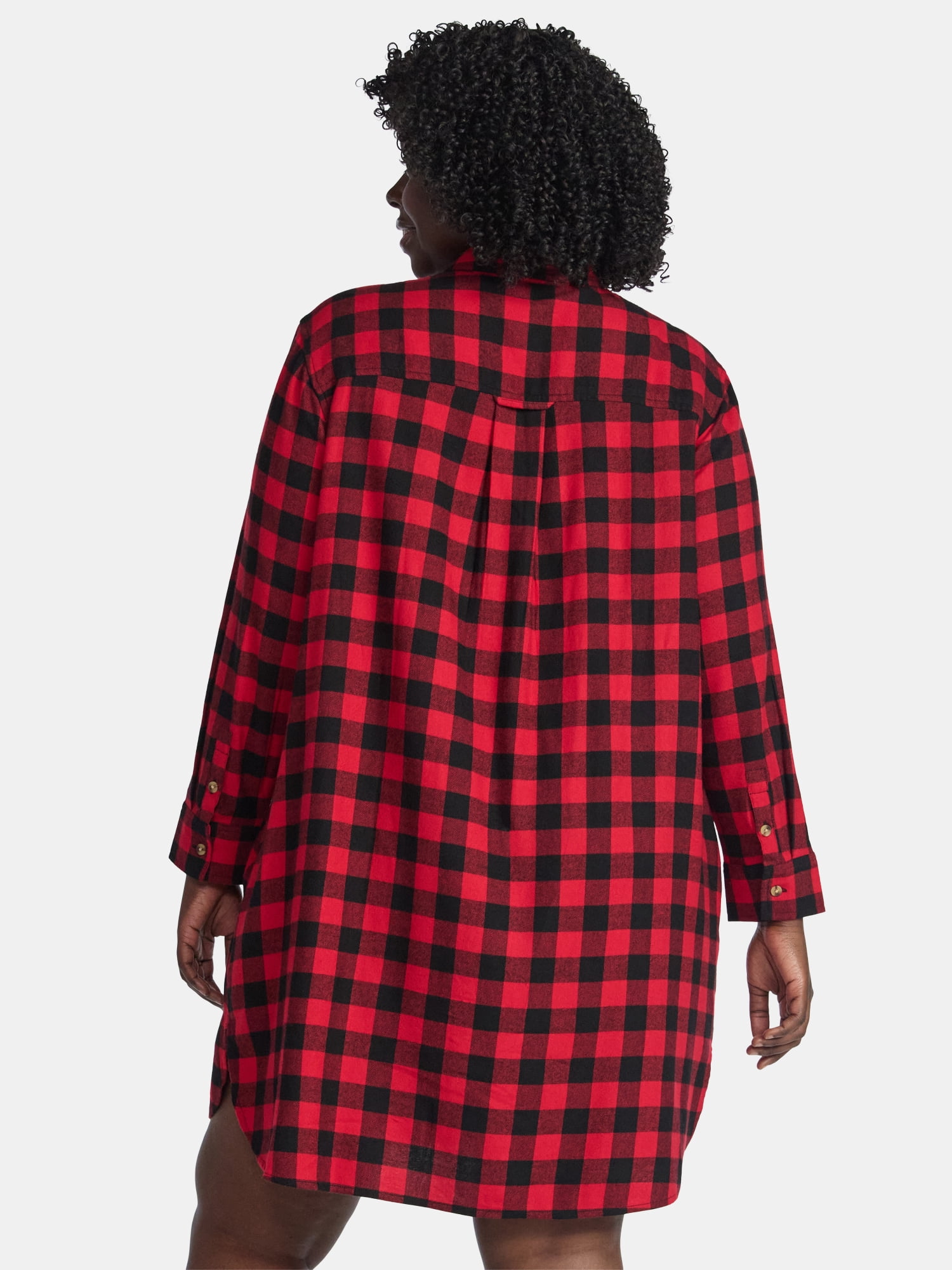 Terra & Sky Women's Plus Cotton Plaid Oversized Shirtdress, Sizes 0X-5X