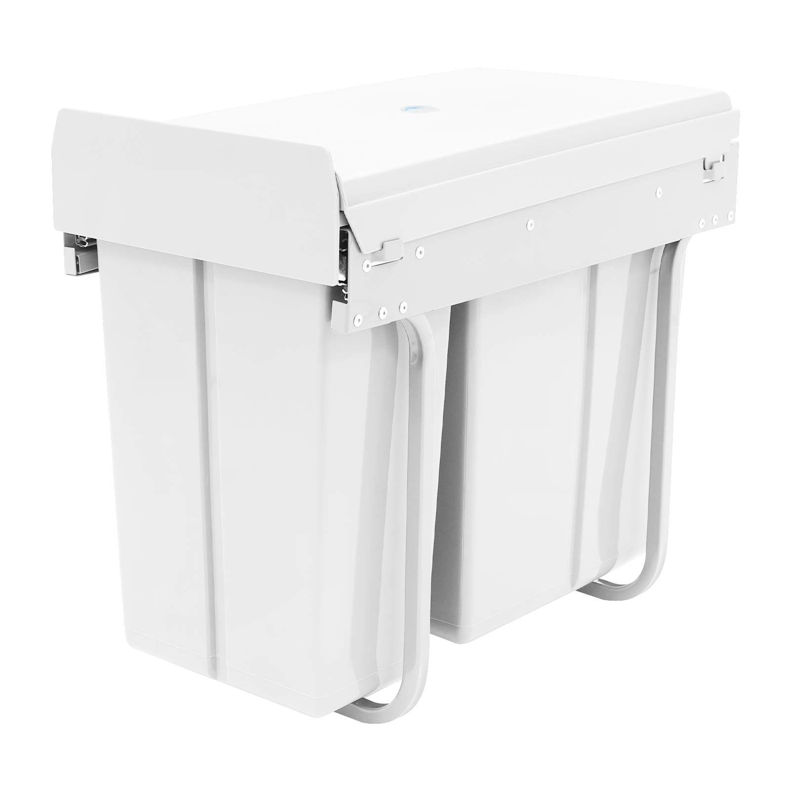 White Pull Out Trash Can Under Cabinet with Lid, 10L+20L(2.64+5.28Gal) Dual Bin Kitchen Garbage Can, Hidden Under Sink Trash Can with Ordinary Rail