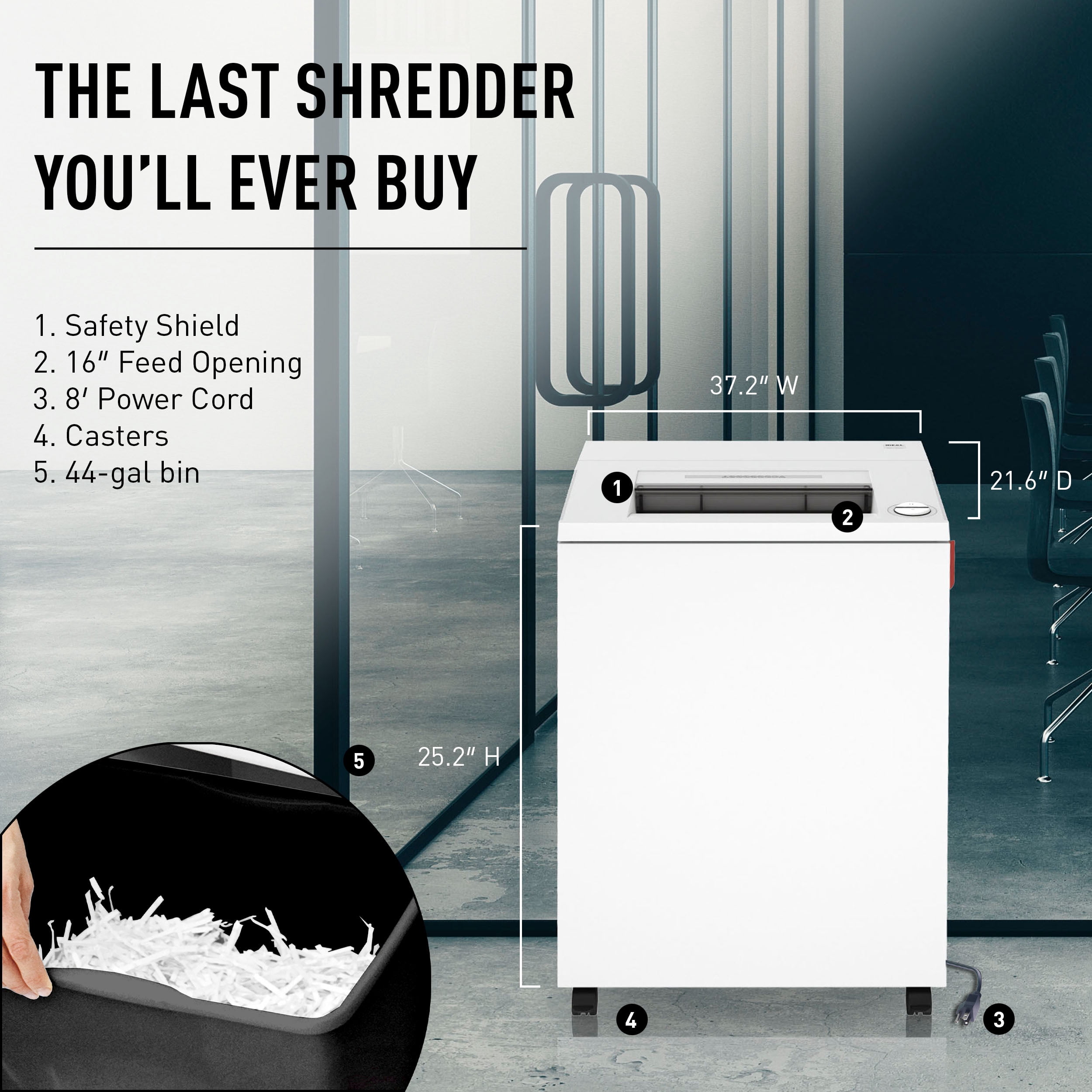 IDEAL 4001 Cross Cut Centralized Office Paper Shredder Heavy Duty,Shred Staples/Paper Clips/Credit Cards/CDs/DVDs,  25-28 Sheet,  P-5 Security Level