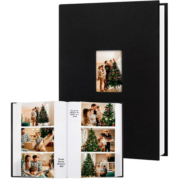 NestE Photo Album 4x6 450 Photos with Writing Space,4 x 6 Photo Book Linen Cover with Front Window, 4x6 Picture Album, 450 Photos Photo Album Book for Wedding Kids Travel Family Baby Pictures (Black)