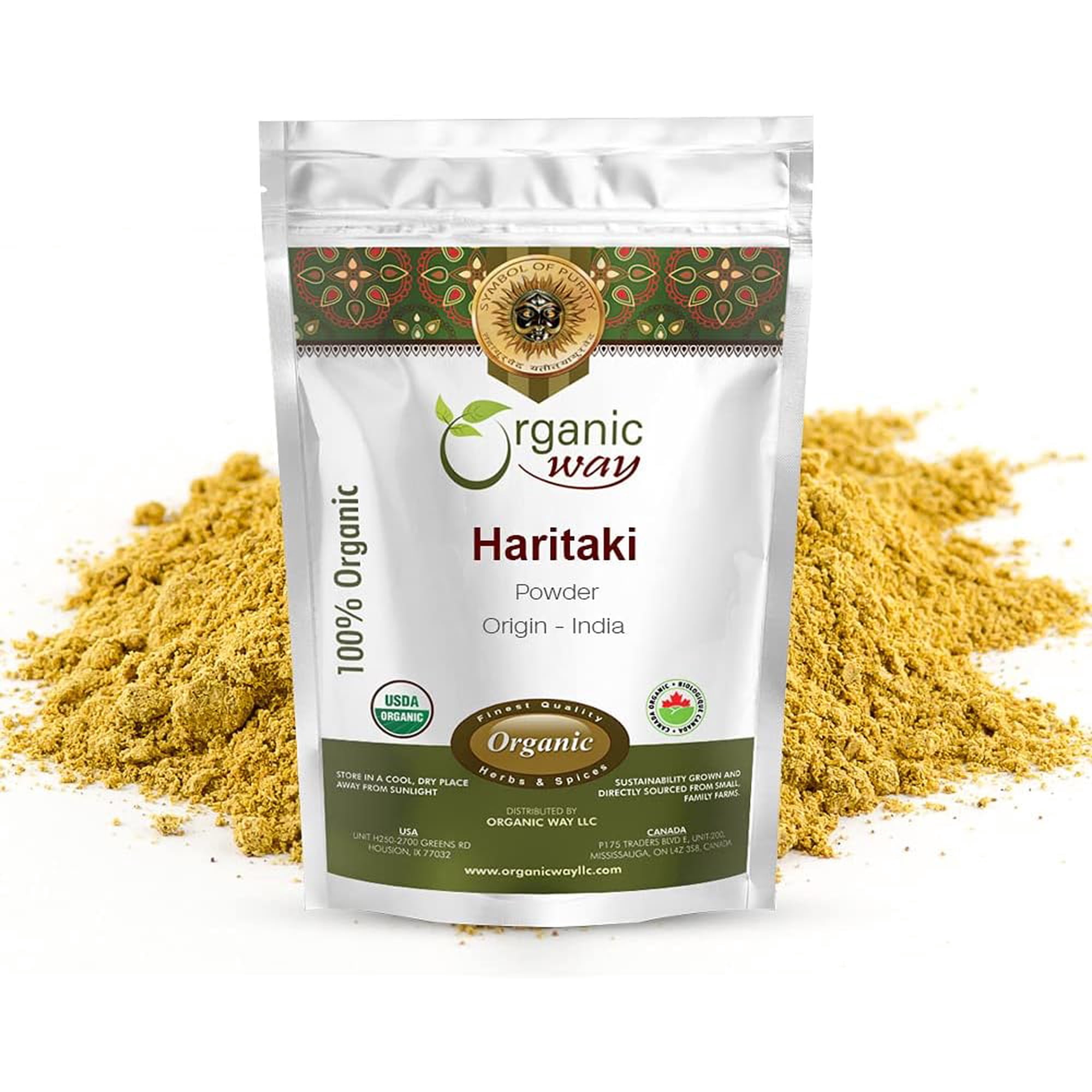 Organic Way Haritaki Powder (Terminalia Chebula) - Organic & Kosher Certified | Raw Vegan Non GMO & Gluten-Free | USDA Certified | Origin - India (4 oz)