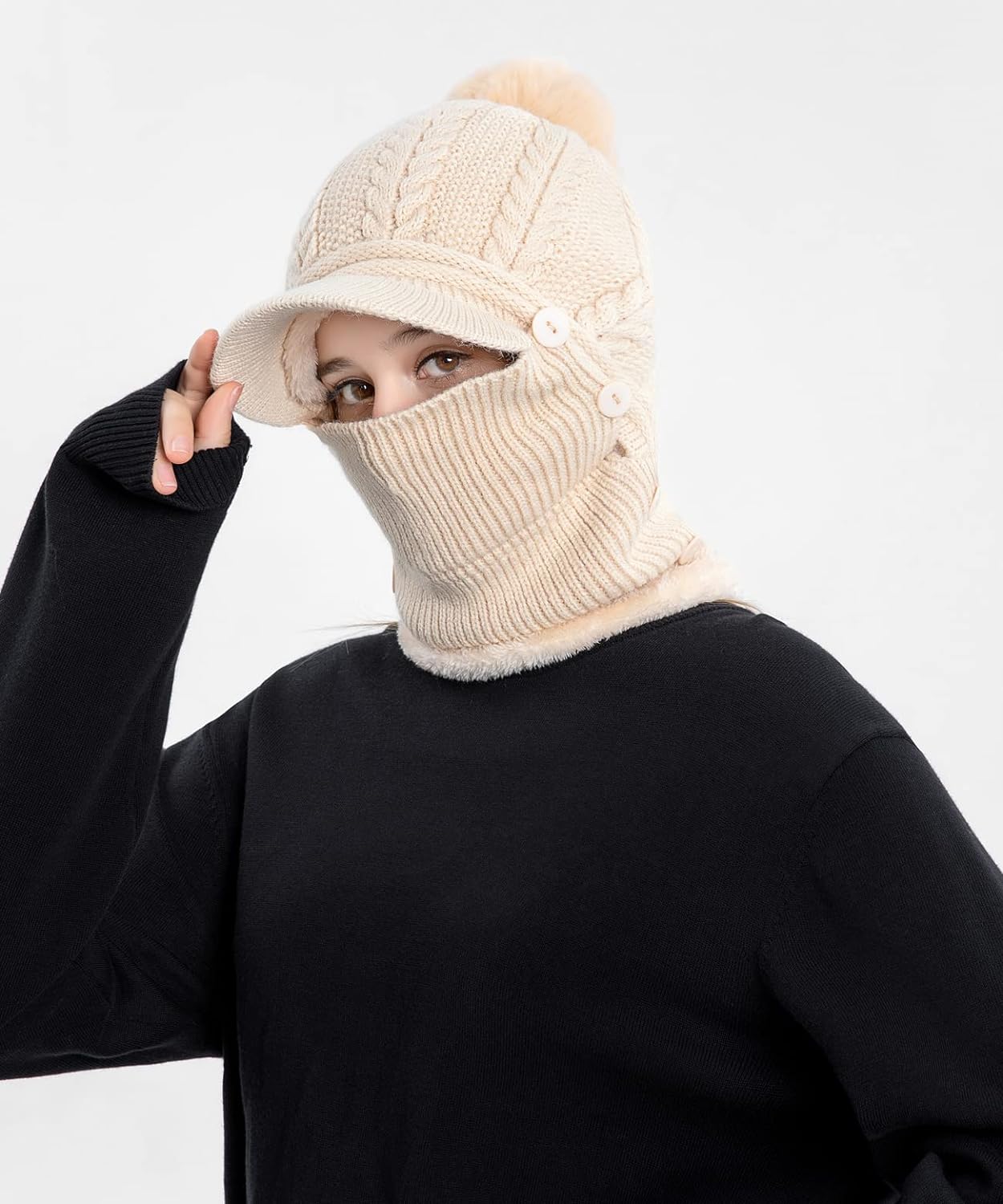 Zhengup Women Winter One Piece Beanie Hat Slouchy Fleece Balaclavas Face Mask Neck Scarf Set Earmuff Ski Snow Knit Hats