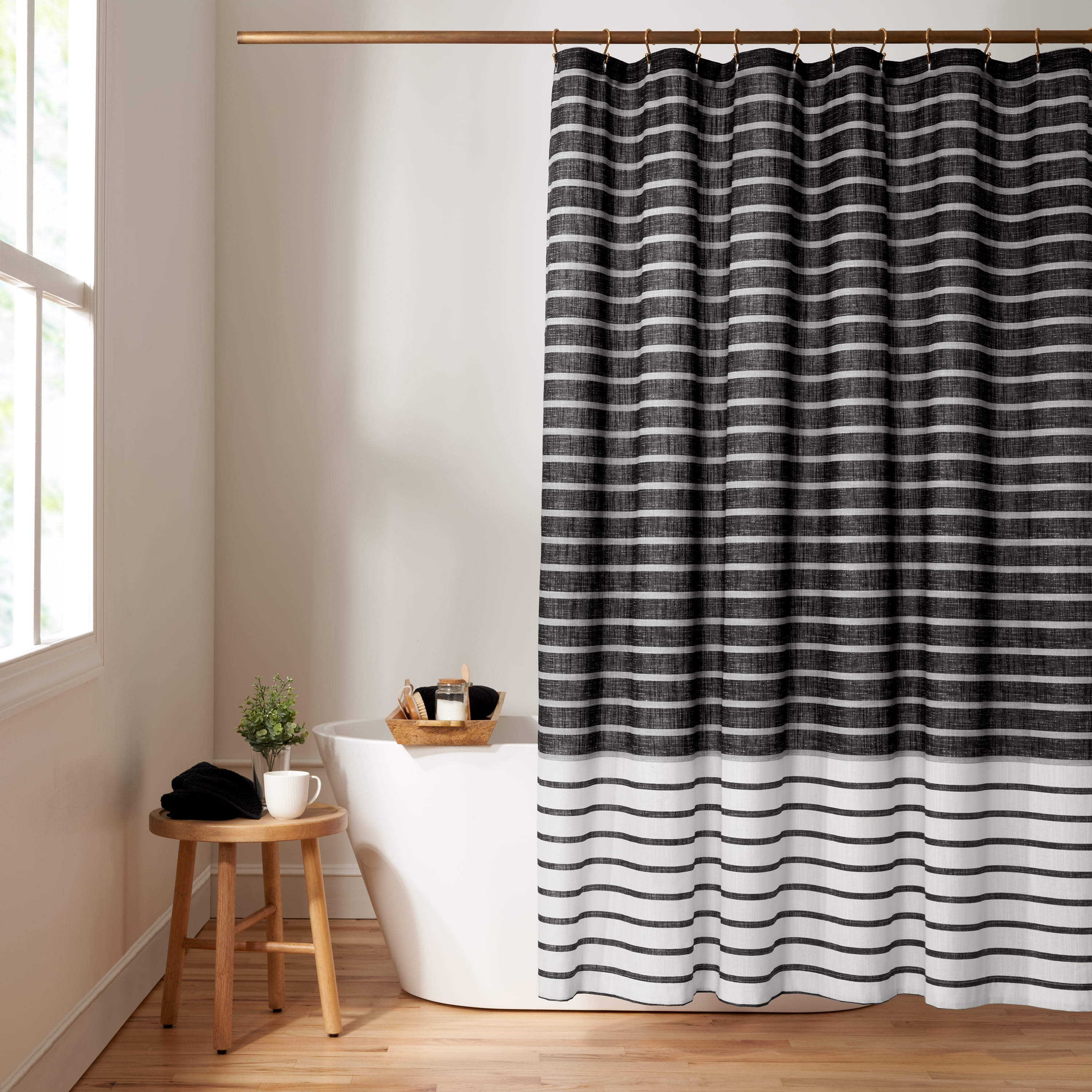 Gap Home Easy Stripe Organic Cotton Shower Curtain, Black, 72