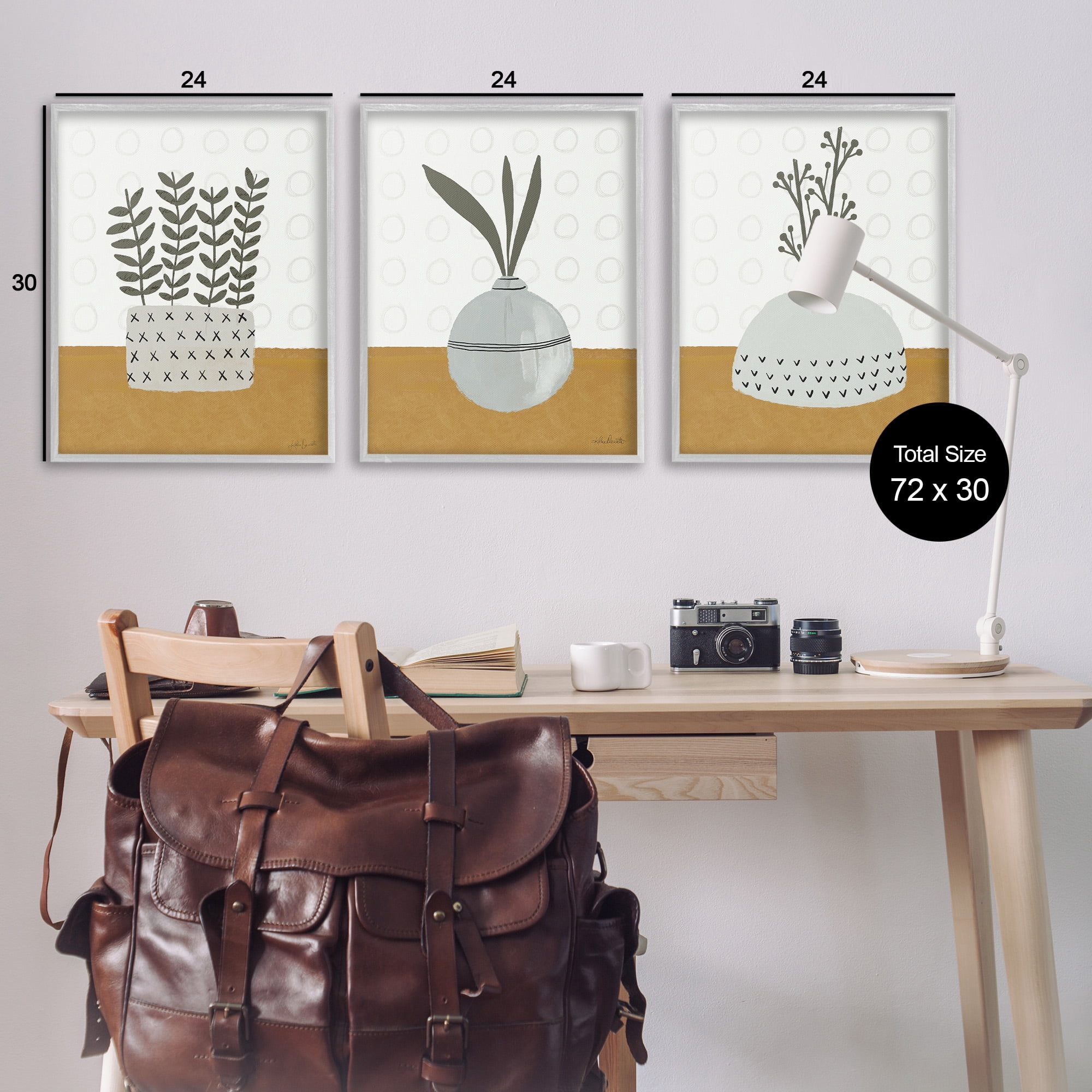 Stupell Industries Contemporary Plant Vases Botanical & Floral Painting Gray Framed Art Print Wall Art, 24 x 30, Set of 3