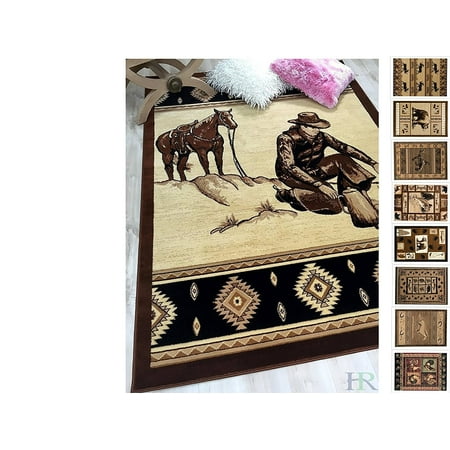 Horse Fleece Rugs Handcraft Rugs Cabin Rug – Lodge, Cabin Nature and Animals Area Rug – Modern Southwestern Design Cabin Area Rug – Abstract, Chocolate Brown/Beige–Cowboy/Horse (5x7 feet) ()