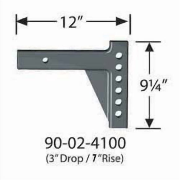 Equal-i-zer Weight Distribution Hitch Shank 90-02-4100 2 Inch Square; 12 Inch Shank; 12 Inch Overall Length; 7 Inch Rise; 3 Inch Drop; 6 Mounting Holes; 14000 Pound Gross Trailer Weight Max