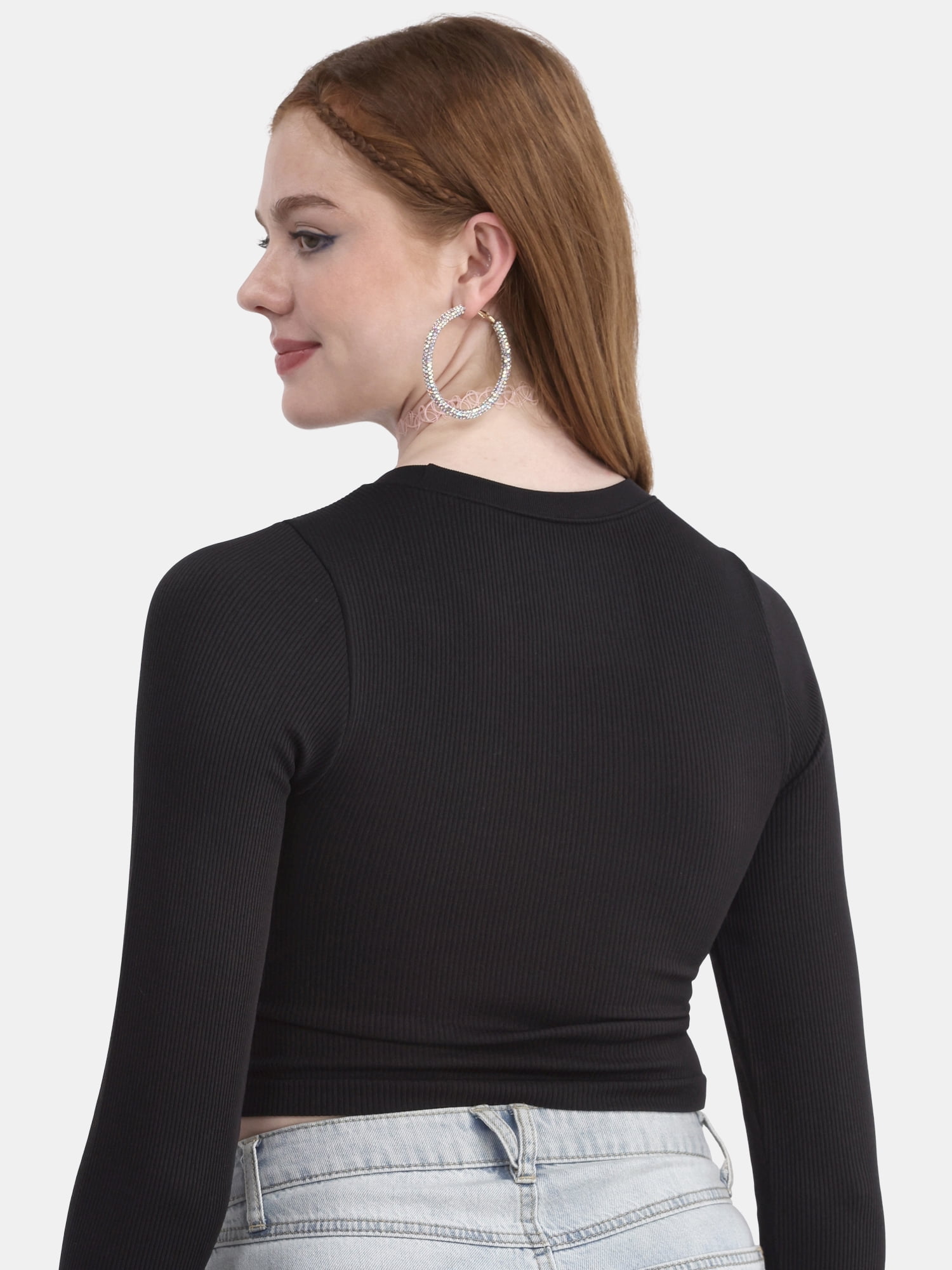 No Boundaries Seamless Ribbed Tee with Long Sleeves, Women's XXS-XXL