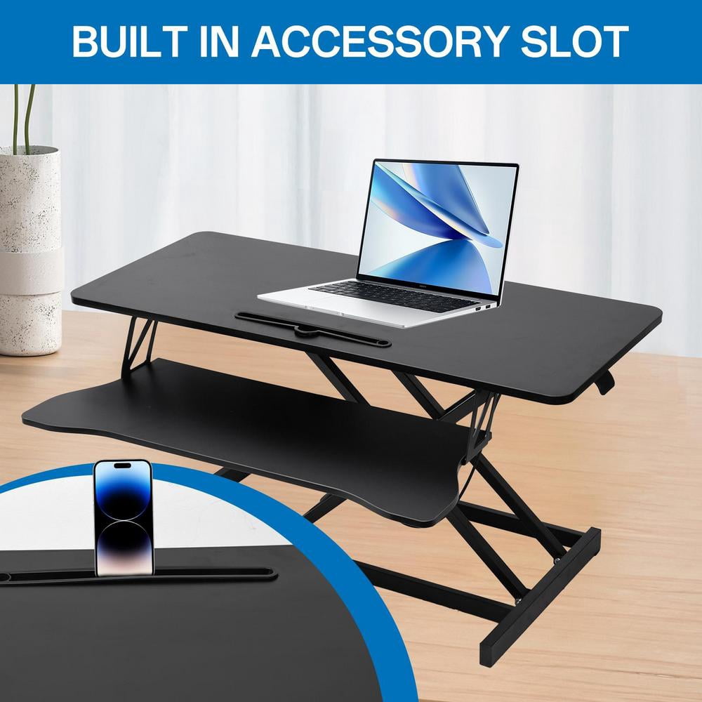 Goxfaca Standing Desk Riser Stable Iron Standing Desk Riser with Manual Pneumatic Spring Height Adjustable Desk Topper Standing Desk Attachment for Laptop Keyboard Mouses amicably