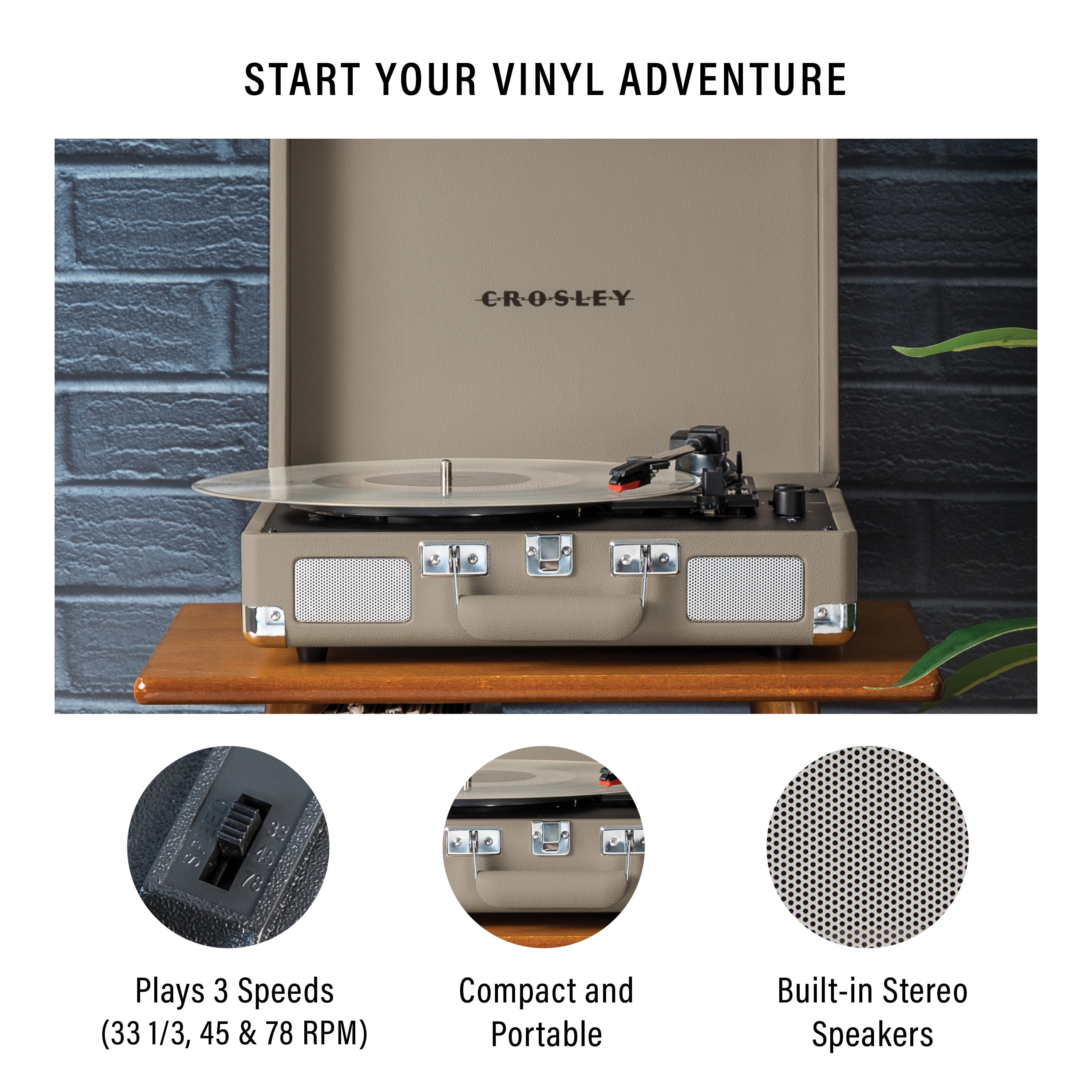 Crosley Cruiser Plus Vinyl Record Player with Speakers and Wireless Bluetooth - Audio Turntables