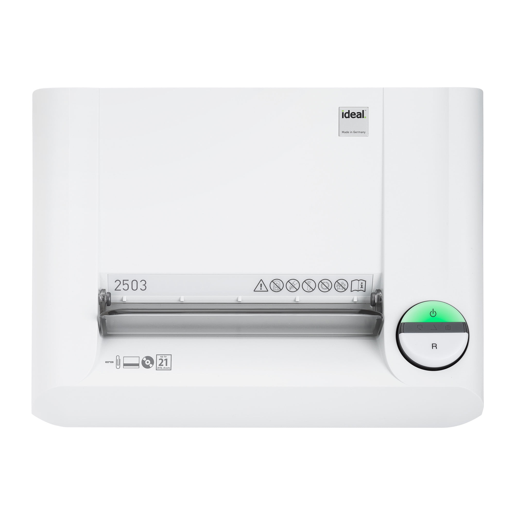 IDEAL 2503 Strip-Cut Commercial Office Paper Shredder, Made in Germany, Continuous Operation, 19 to 21 Sheet Feed Capacity, 20-Gallon Bin, Shreds Staples/PaperClips/Credit Cards/CD/DVDs, P-2 Security