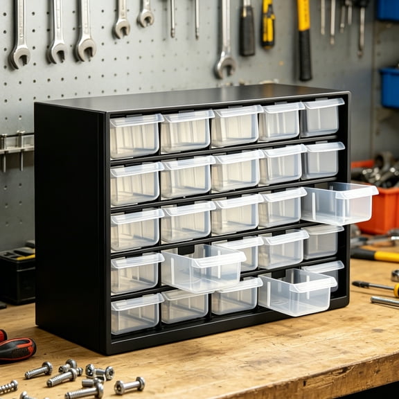 ASKITO 25-Drawer Plastic Drawer Storage Cabinet for Garage Organization, Screws Hardware, Building Bricks Storage, Small Parts Nuts Bolts Nails Tool Container, Black