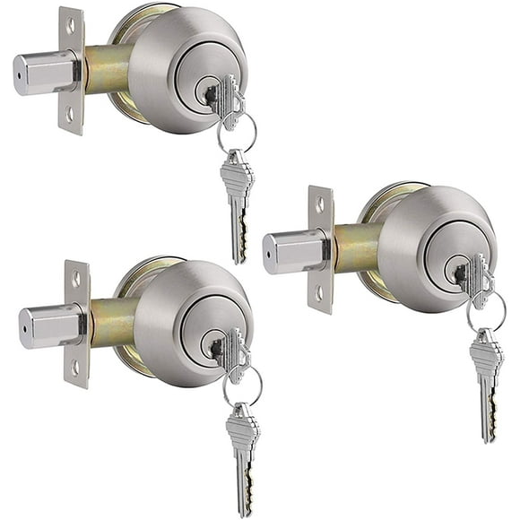 YQHWQ 3-pack of same spline brushed nickel double cylinder latch door locks 3-pack of same spline brushed nickel double cylinder latch door locks stainless steel round latch locks