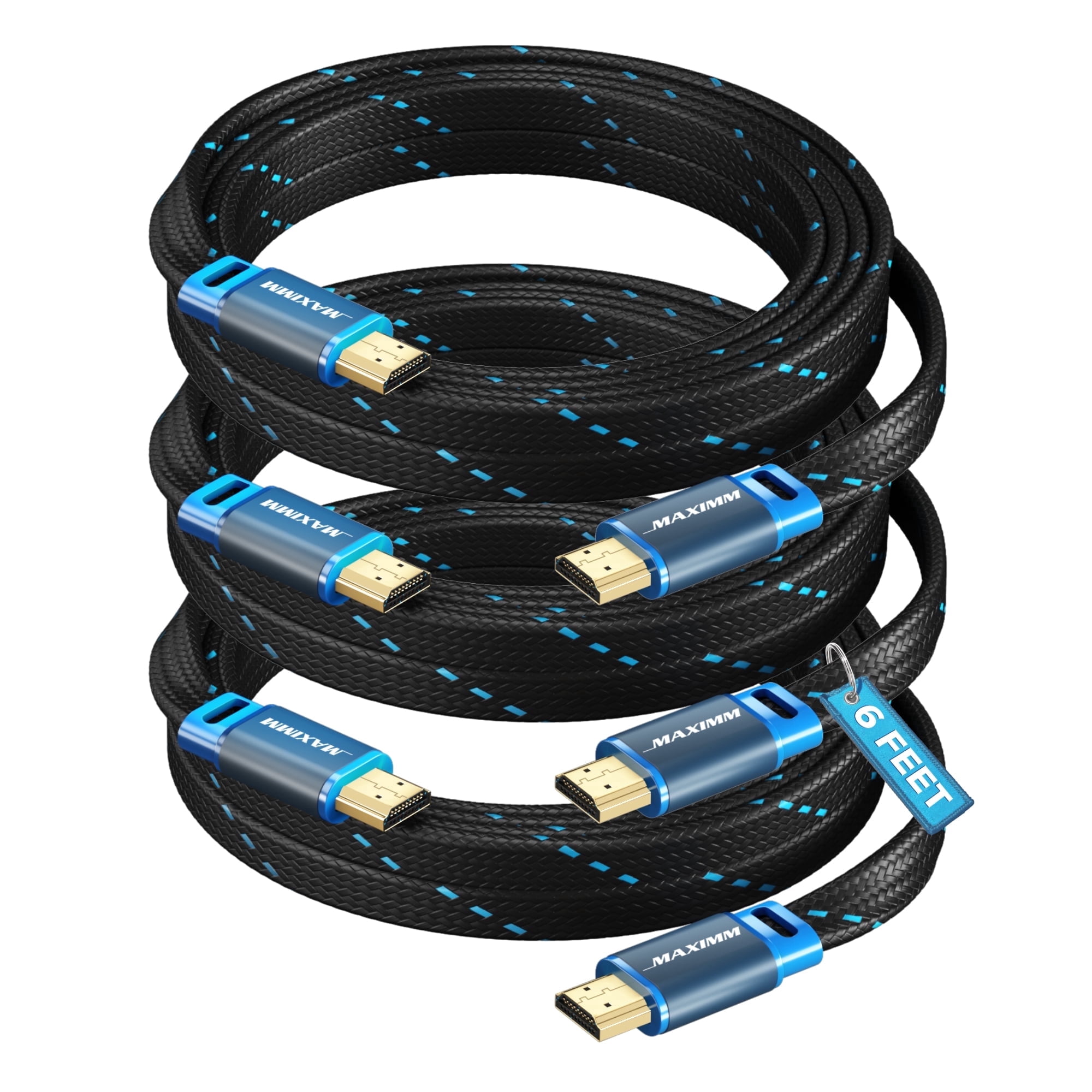 Maximm 4K High-Speed Flat HDMI Cable, 6ft, Flexible Tangle-Free Cord for Home Theater & Gaming, 2-Pack