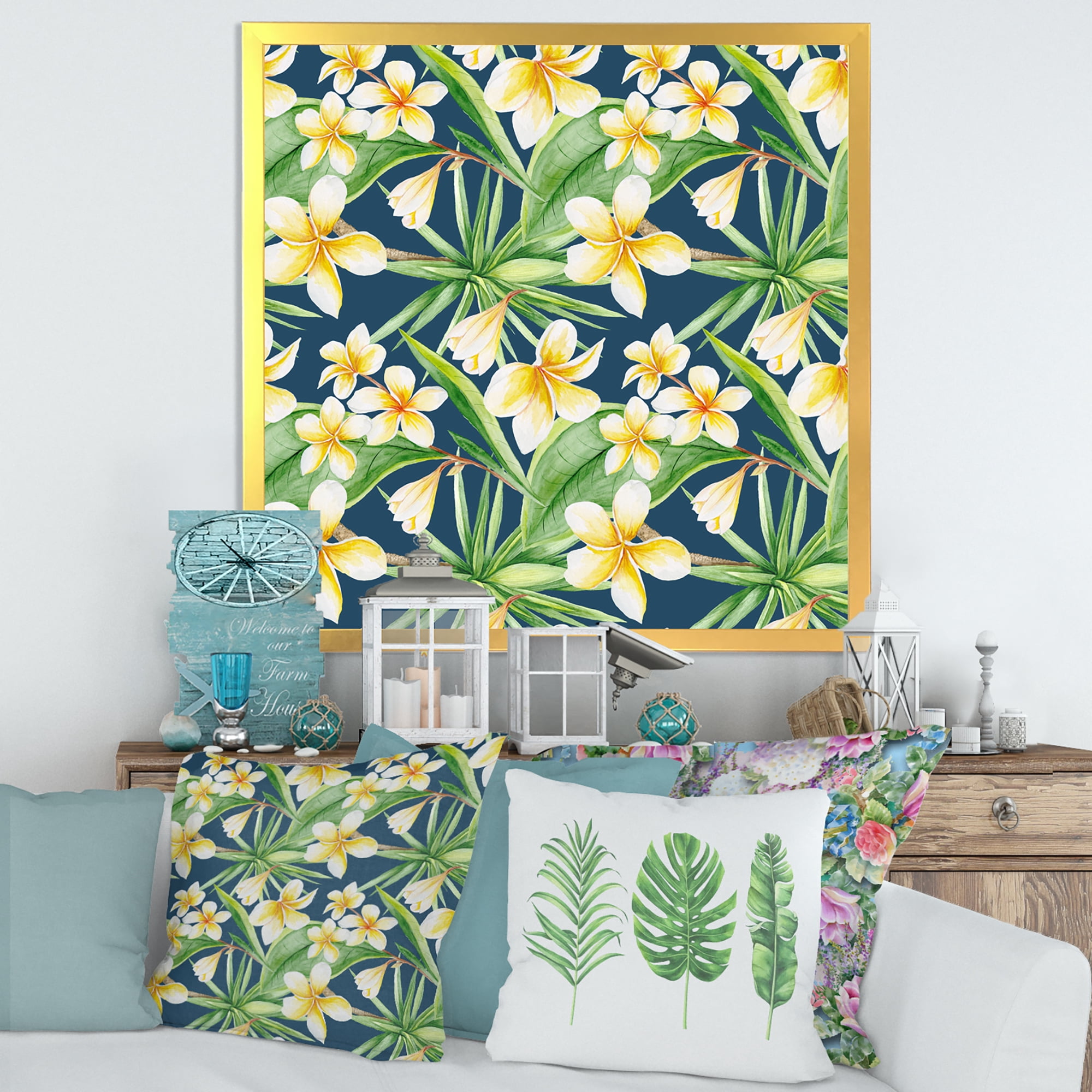 Designart 'Yellow Flowers and Tropical Foliage VIII' Modern Framed Art Print